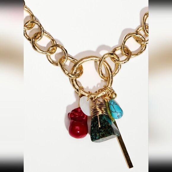 New ZARA Mixed Stone And Charm Cord Necklace Adjustable - Picture 3 of 9